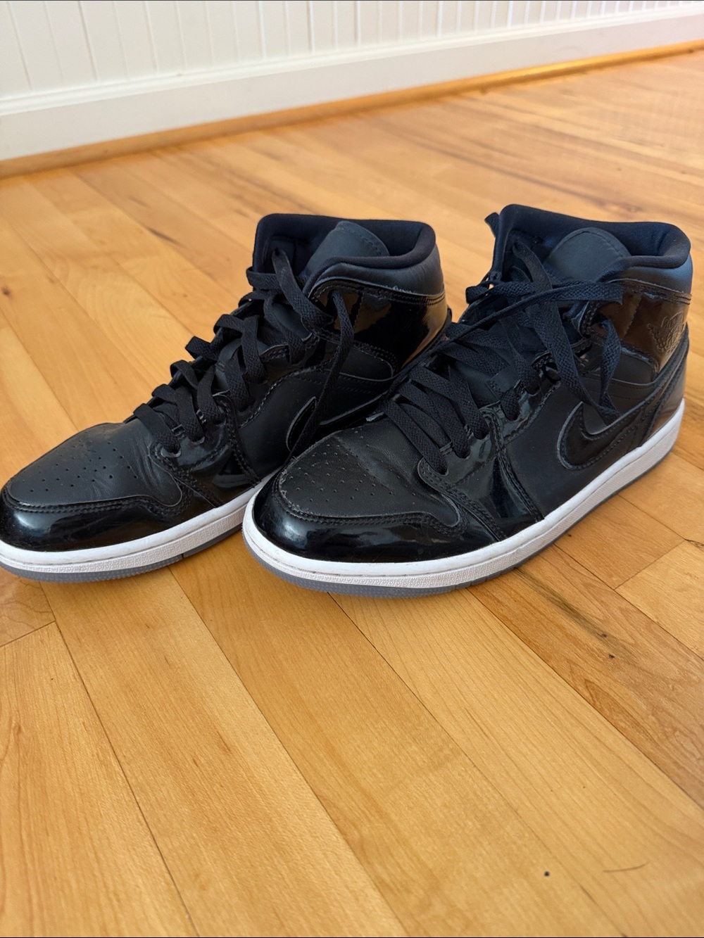 Nike Jordan Black Patent Leather High-Top Sneakers with White Midsole